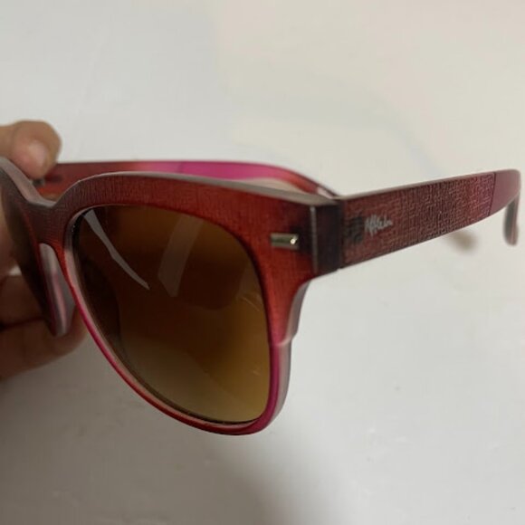 Affliction Red/Brown Gradient Wood Grain Women's Square Sunglasses - Picture 5 of 7